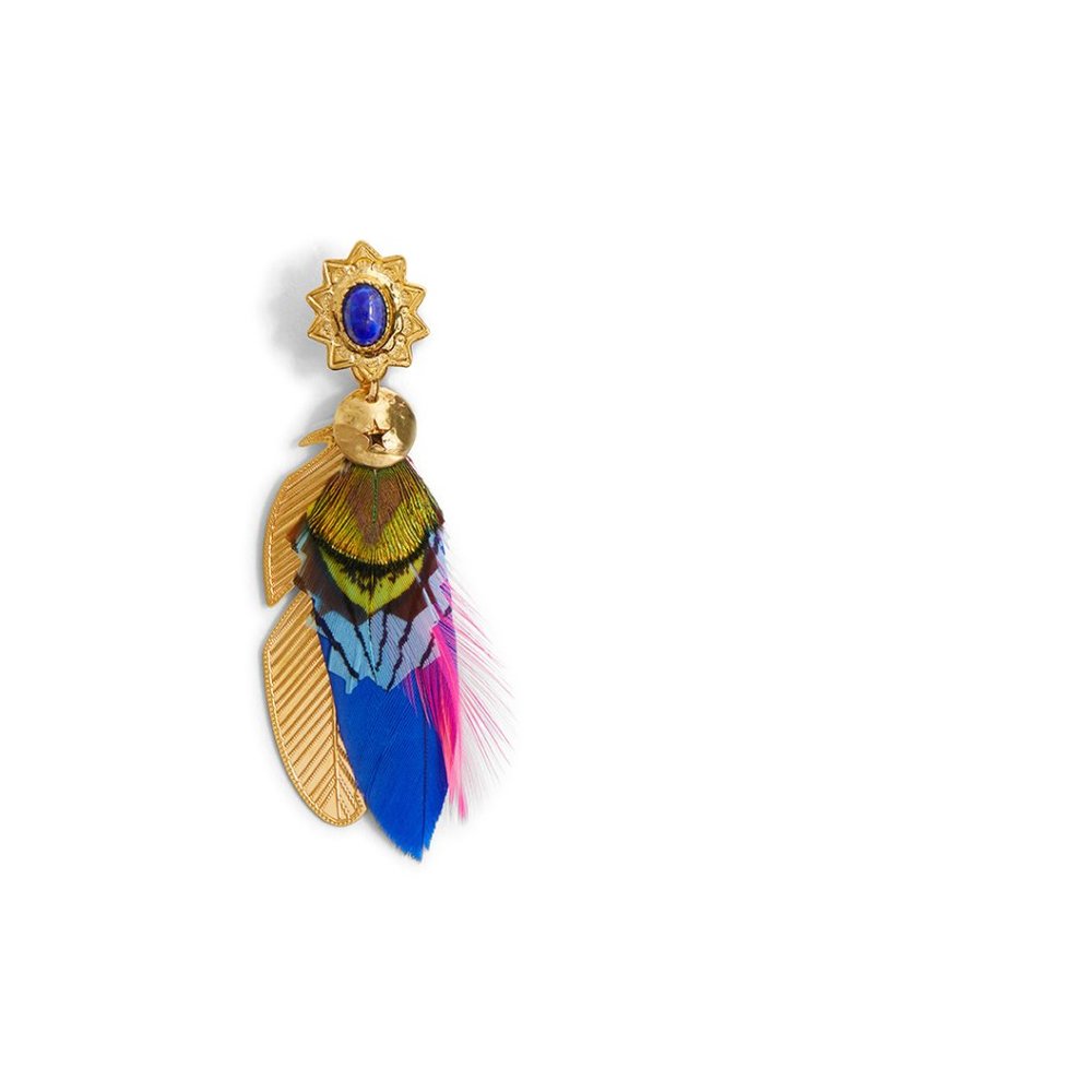 Gas Bijoux Bo Sao 2 Plumes Earrings in Blue - Picture 2 of 3